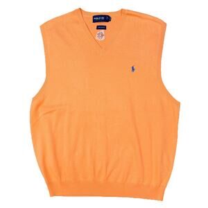 Polo Golf Ralph Lauren Men’s XL Orange V-Neck Sweater Vest Embroidered Logo Pony
